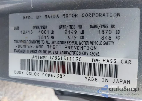 2016 Mazda Mazda3 I Sport from USA, damaged, VIN JM1BM1U78G1311190